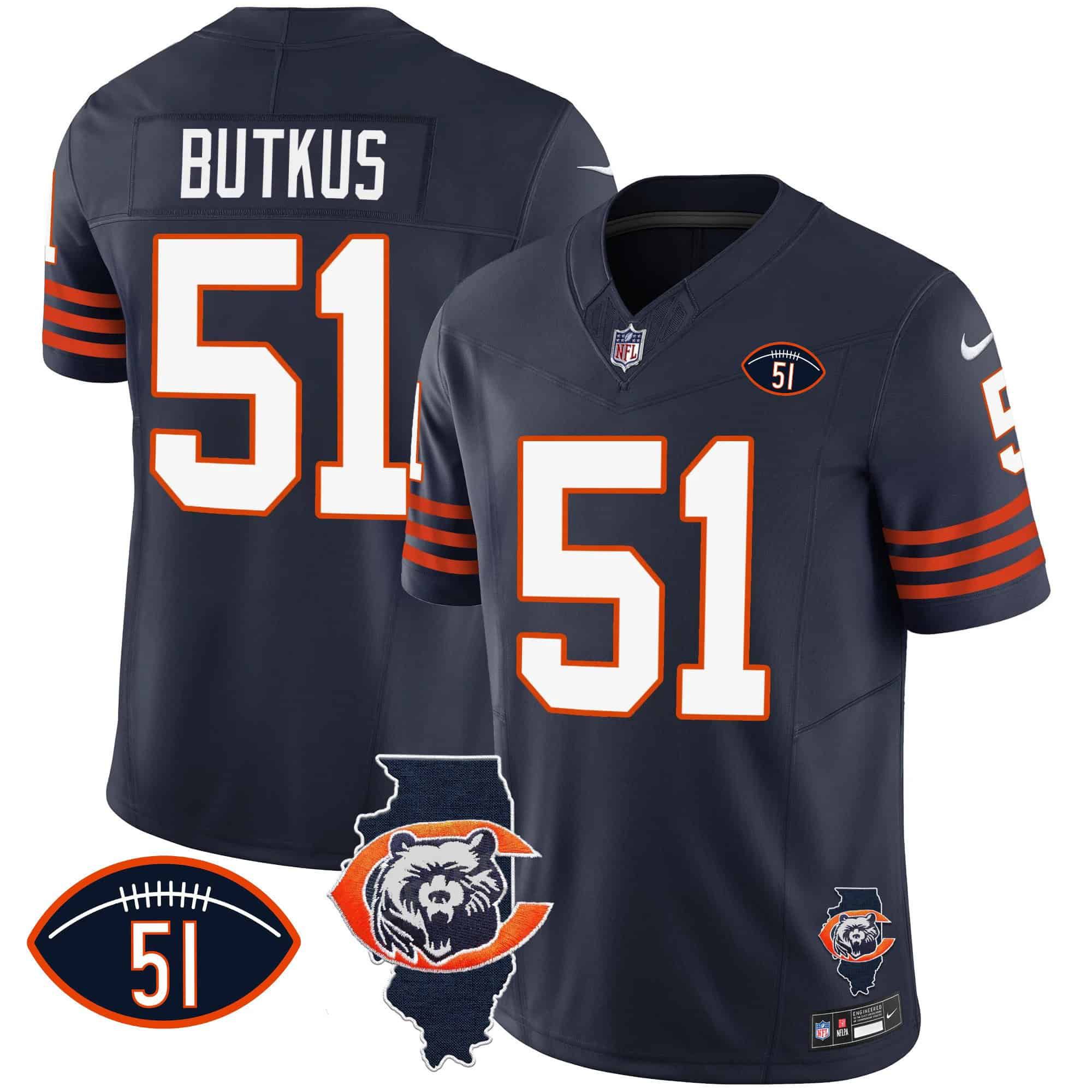 Men Chicago Bears #51 Butkus Blue 2024 Nike Throwback Illinois Patch Vapor NFL Jersey style 1->indianapolis colts->NFL Jersey